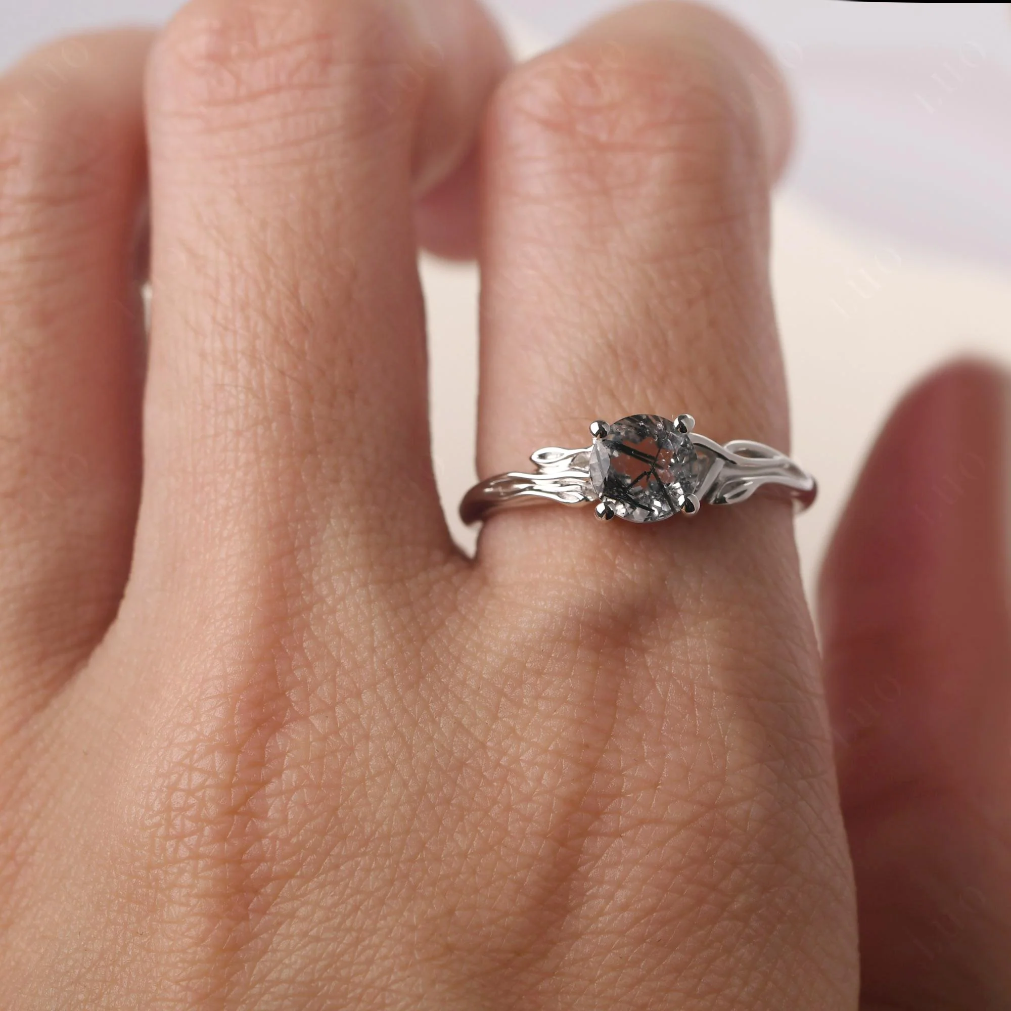 Petite Black Rutilated Quartz Leaf Ring - Image 14