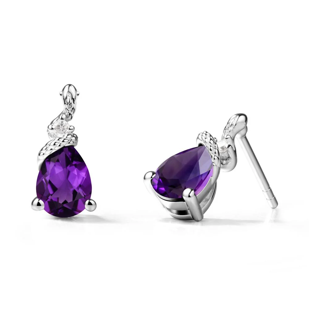 Snake Inspired Teardrop Amethyst Stud Earrings - Image 3