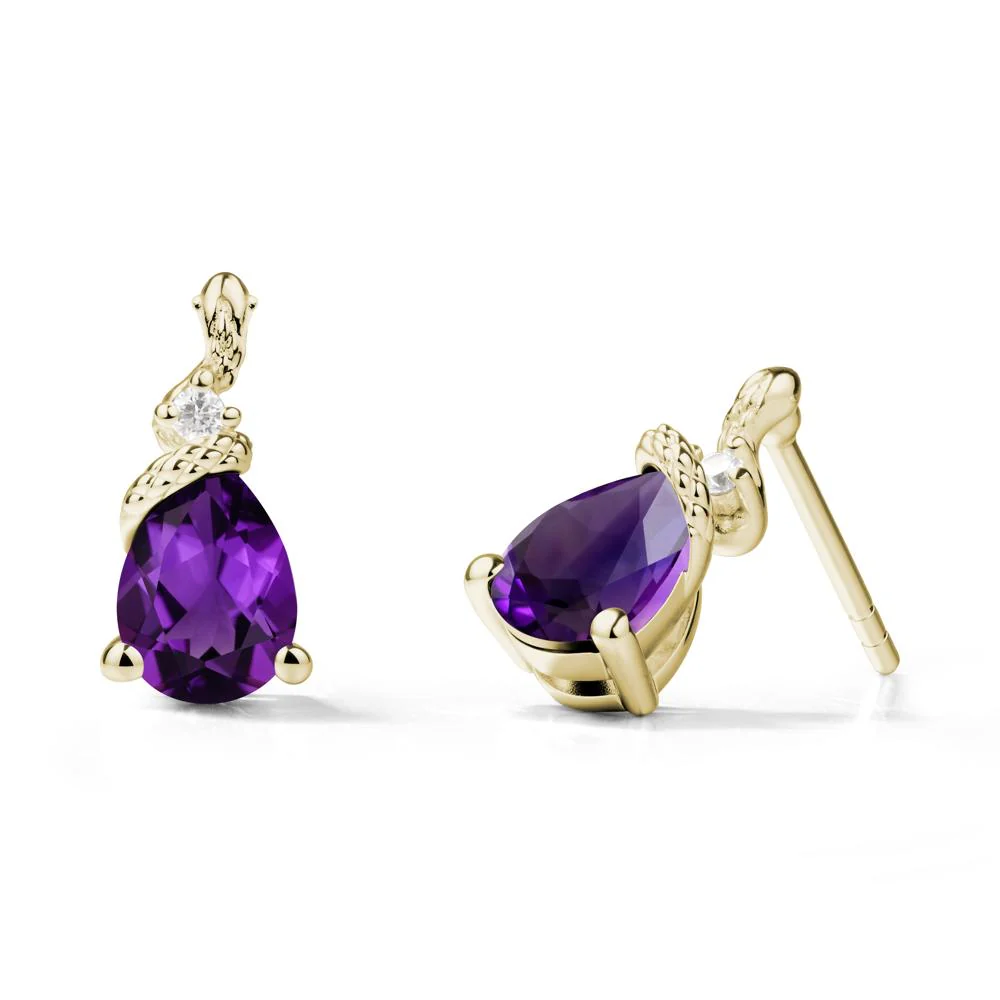 Snake Inspired Teardrop Amethyst Stud Earrings - Image 4