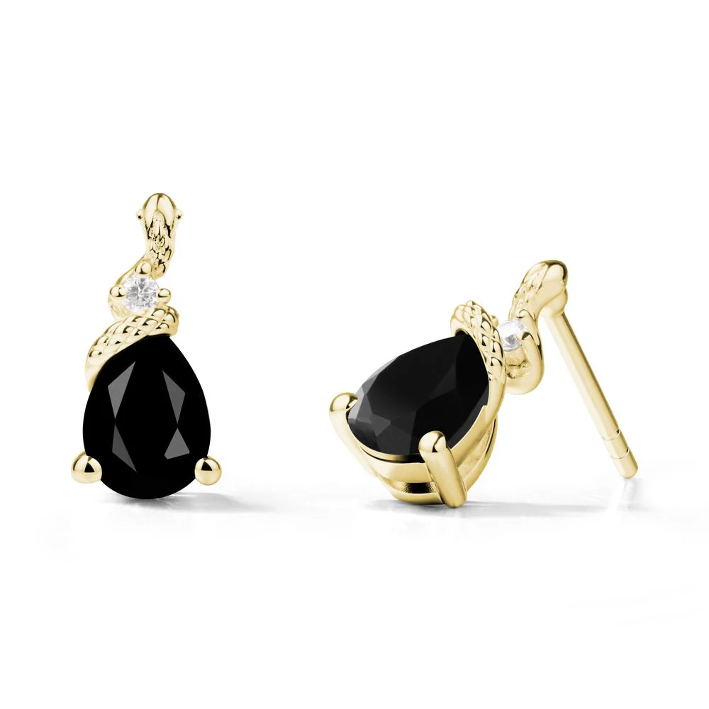 Snake Inspired Teardrop Black Spinel Stud Earrings - Image 6