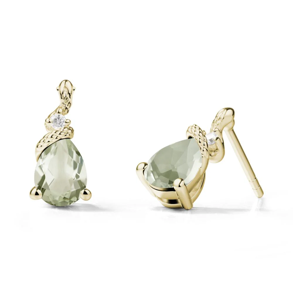 Snake Inspired Teardrop Green Amethyst Stud Earrings - Image 4