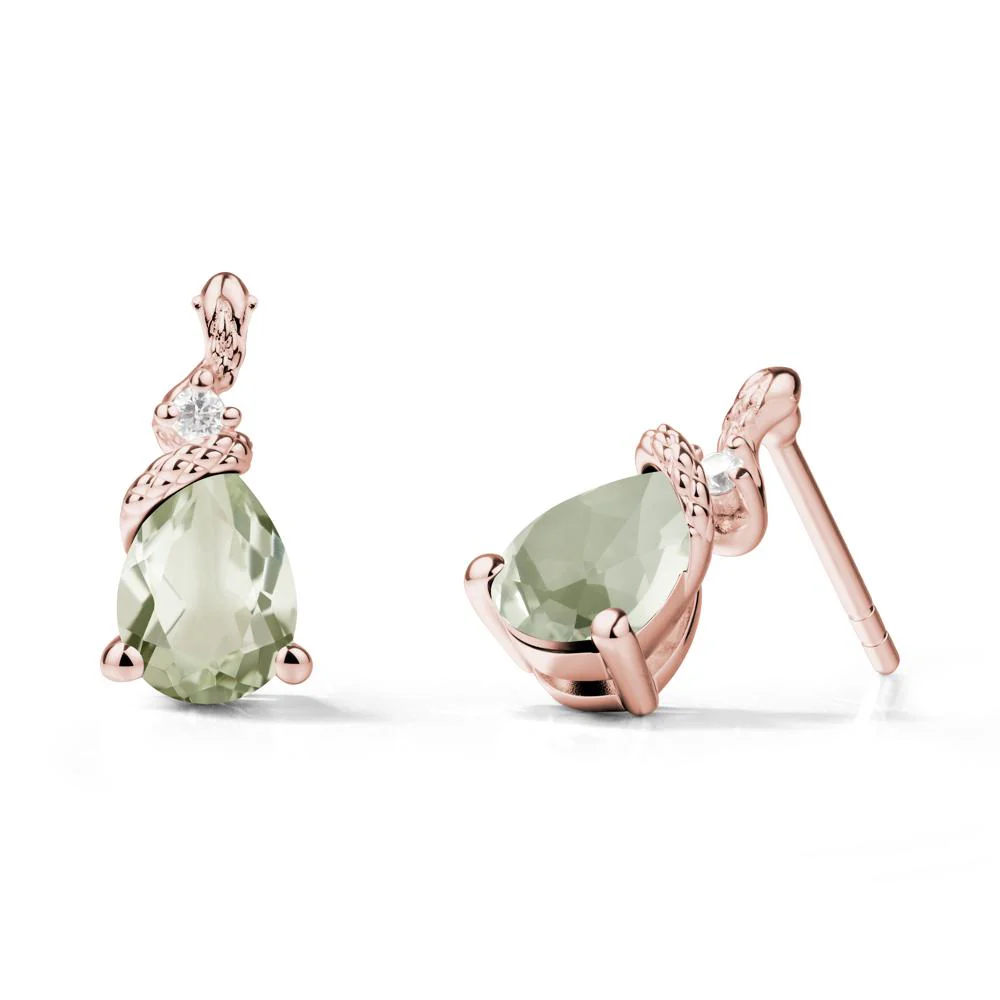 Snake Inspired Teardrop Green Amethyst Stud Earrings - Image 5