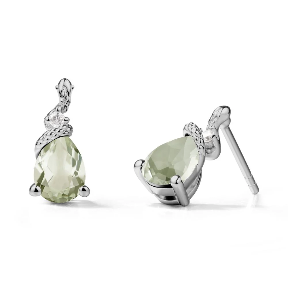 Snake Inspired Teardrop Green Amethyst Stud Earrings - Image 9