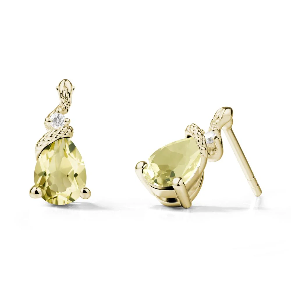 Snake Inspired Teardrop Lemon Quartz Stud Earrings - Image 3