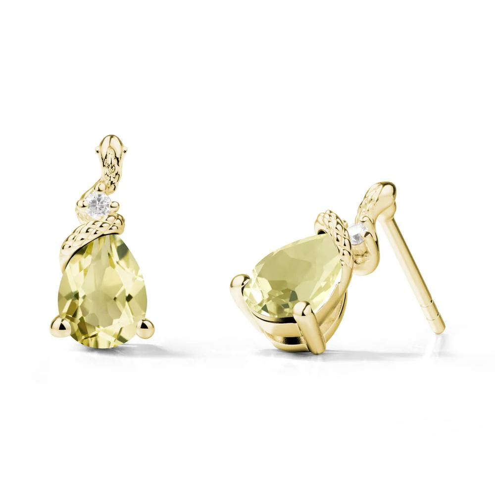 Snake Inspired Teardrop Lemon Quartz Stud Earrings - Image 6