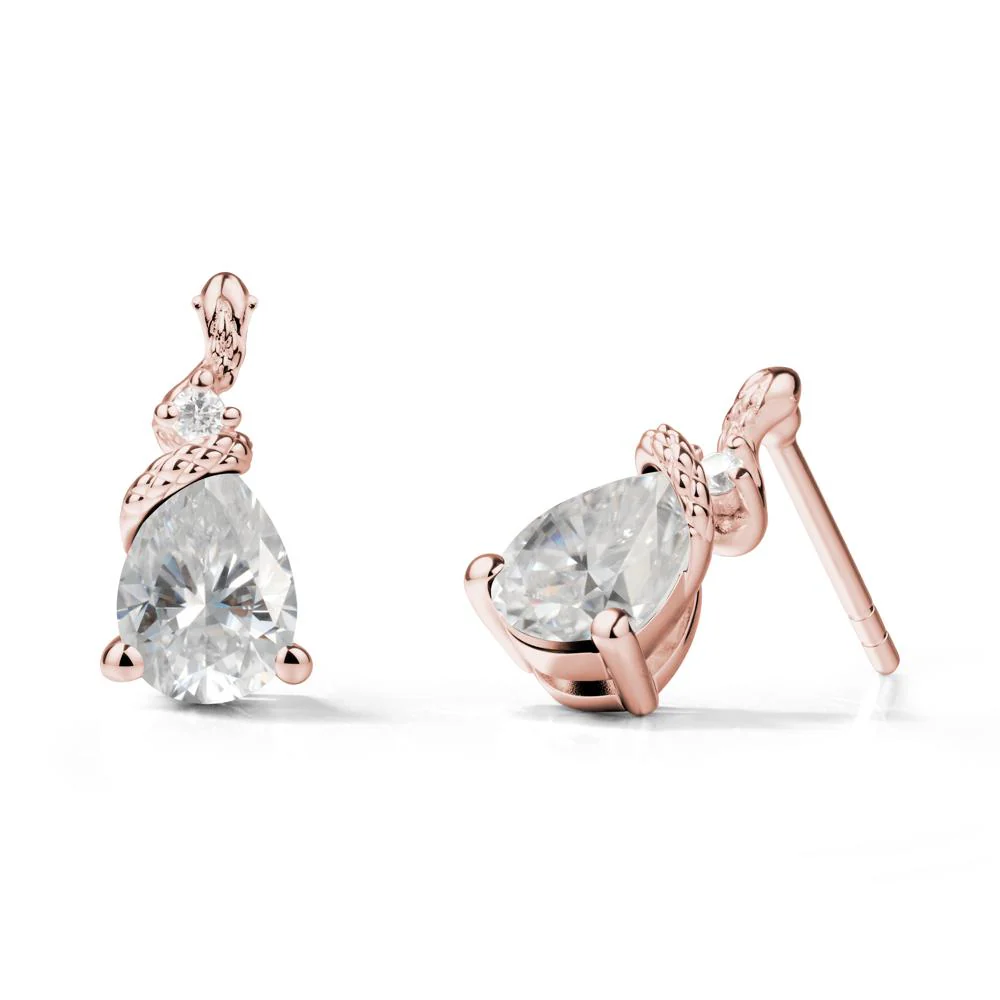 Snake Inspired Teardrop Moissanite Stud Earrings - Image 5