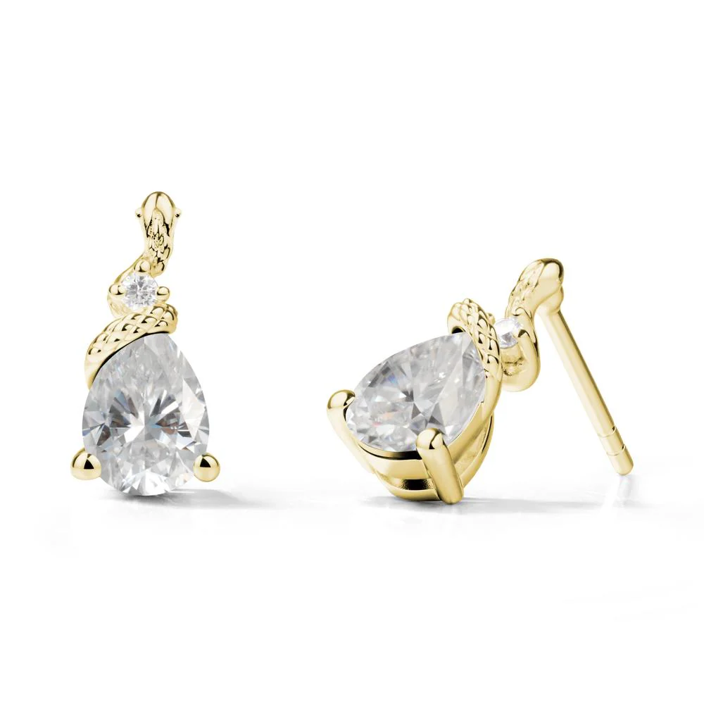 Snake Inspired Teardrop Moissanite Stud Earrings - Image 7