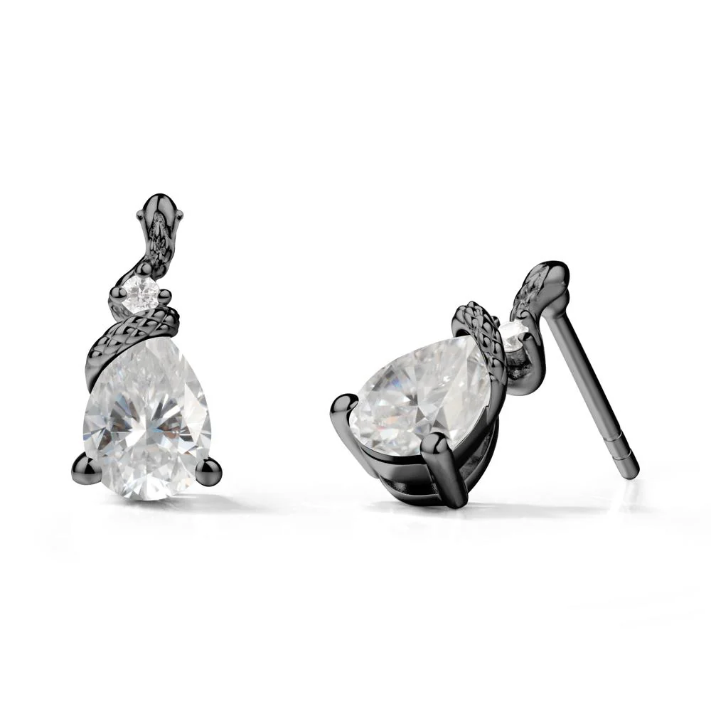Snake Inspired Teardrop Moissanite Stud Earrings - Image 8