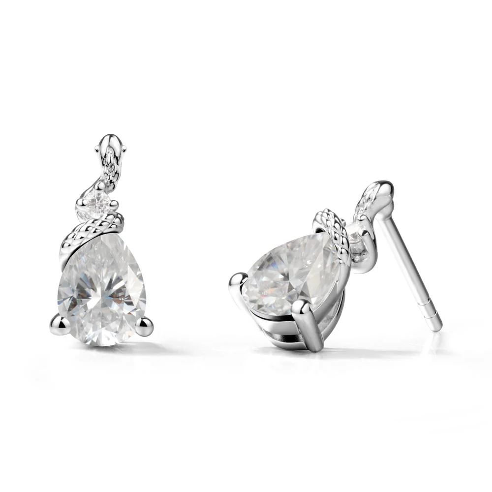 Snake Inspired Teardrop Moissanite Stud Earrings - Image 9