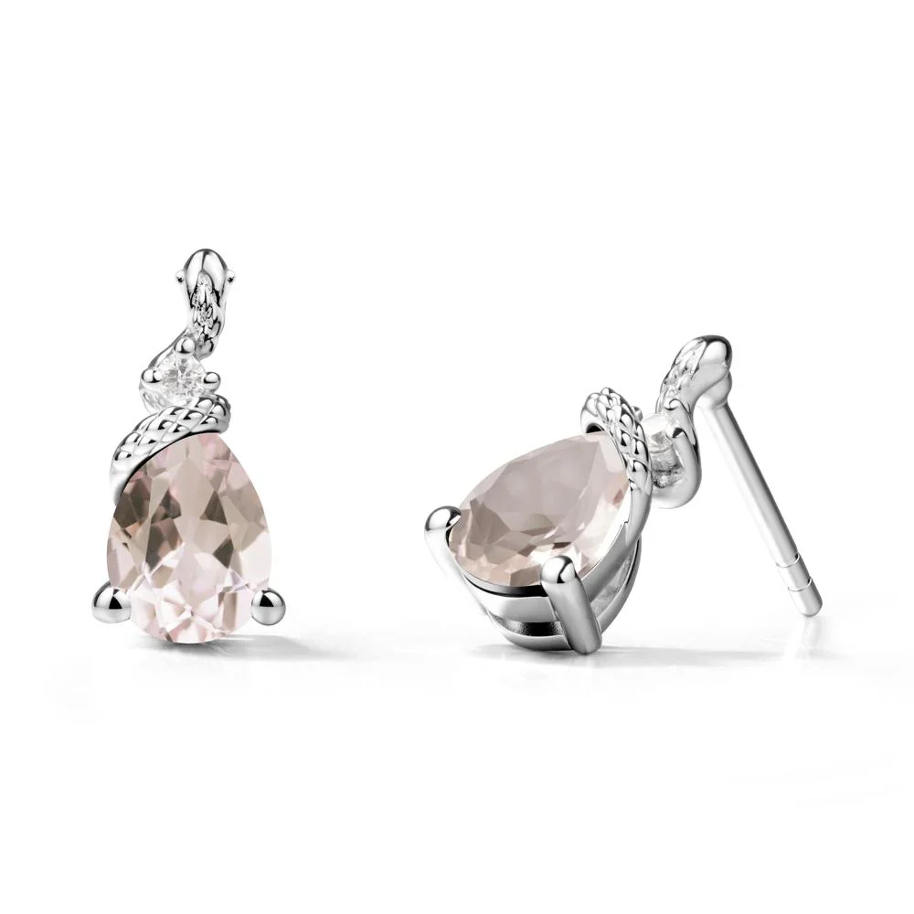 Snake Inspired Teardrop Morganite Stud Earrings - Image 3