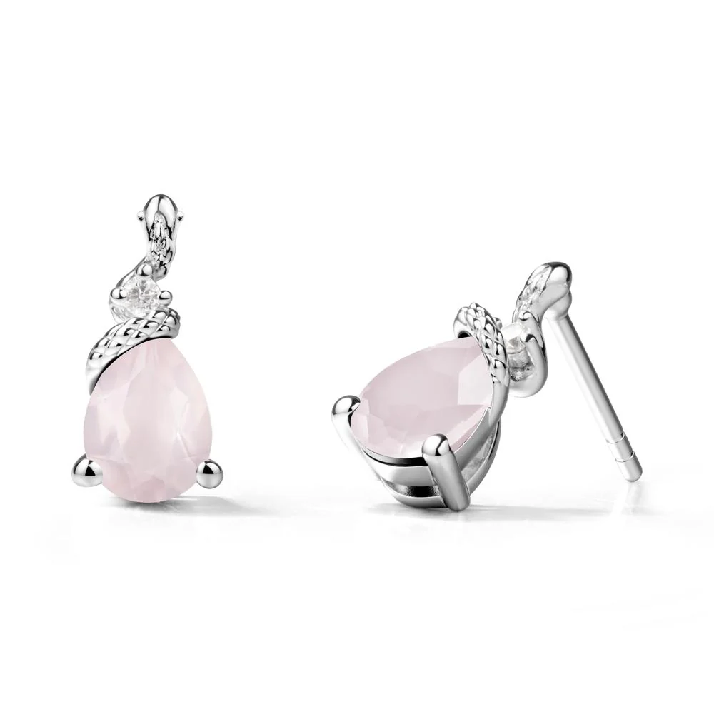 Snake Inspired Teardrop Rose Quartz Stud Earrings - Image 3