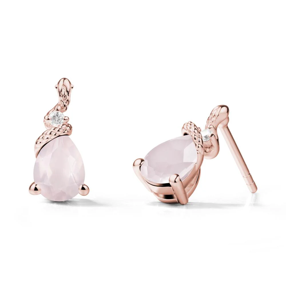 Snake Inspired Teardrop Rose Quartz Stud Earrings - Image 4