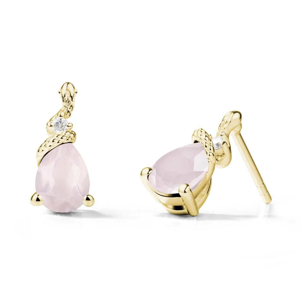 Snake Inspired Teardrop Rose Quartz Stud Earrings - Image 6