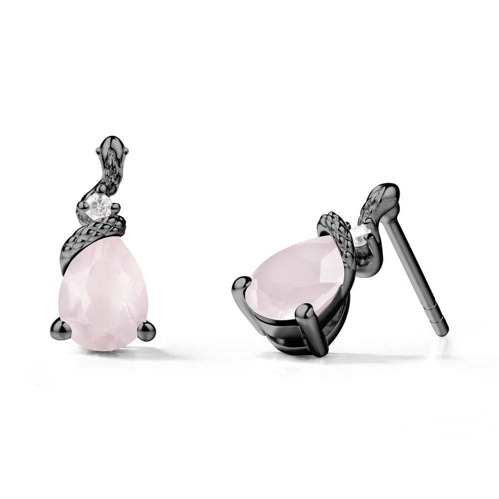 Snake Inspired Teardrop Rose Quartz Stud Earrings - Image 7