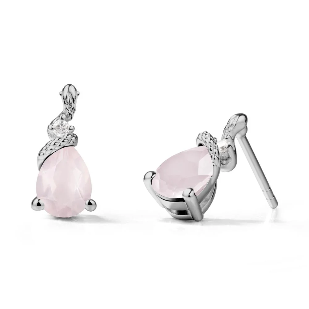 Snake Inspired Teardrop Rose Quartz Stud Earrings - Image 8