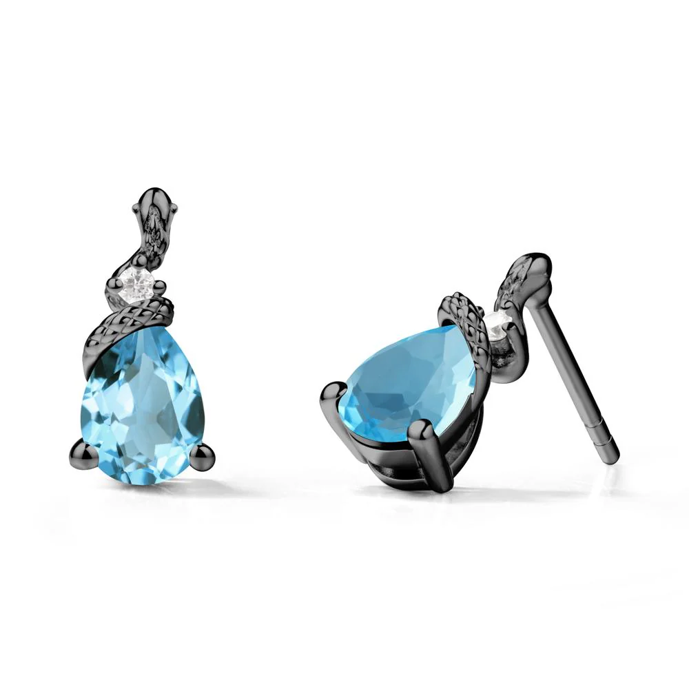 Snake Inspired Teardrop Swiss Blue Topaz Stud Earrings