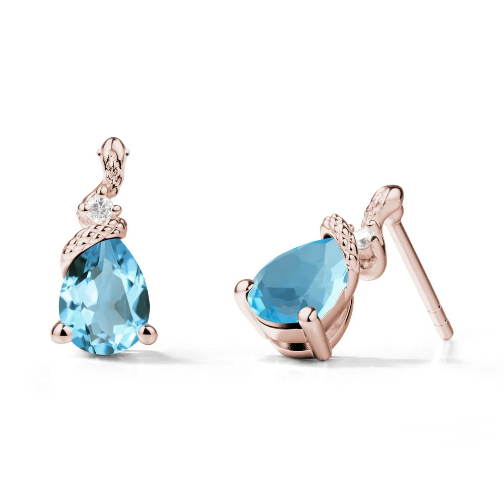 Snake Inspired Teardrop Swiss Blue Topaz Stud Earrings - Image 2