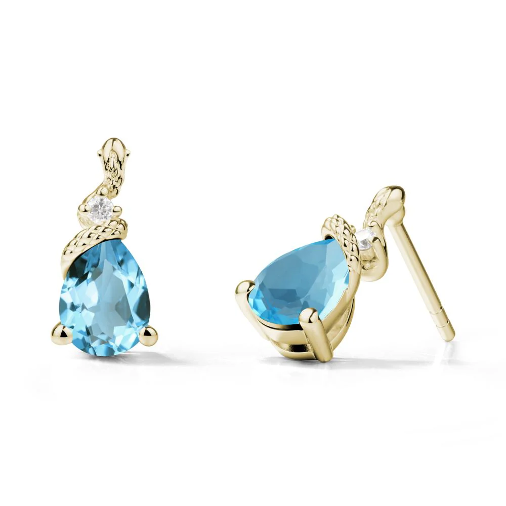 Snake Inspired Teardrop Swiss Blue Topaz Stud Earrings - Image 4
