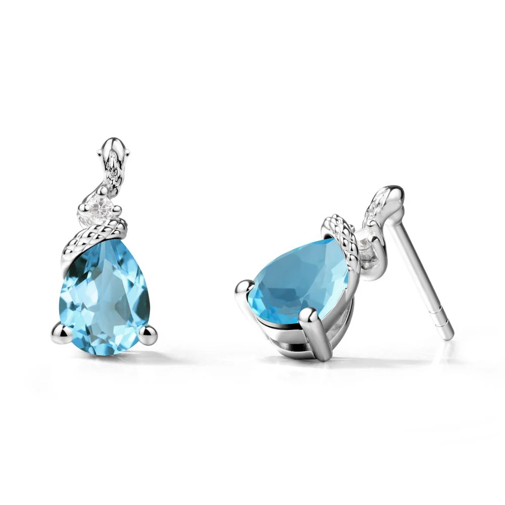 Snake Inspired Teardrop Swiss Blue Topaz Stud Earrings - Image 6