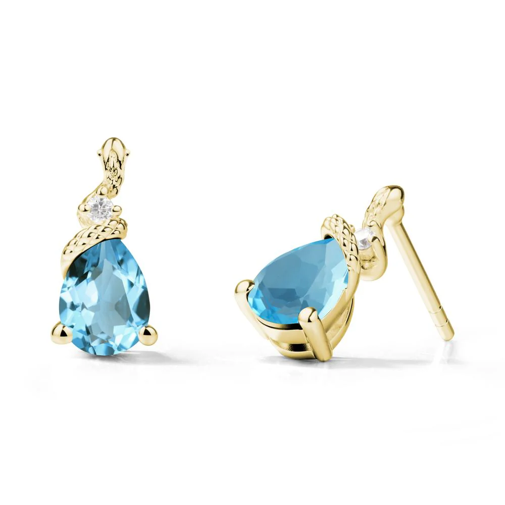 Snake Inspired Teardrop Swiss Blue Topaz Stud Earrings - Image 7