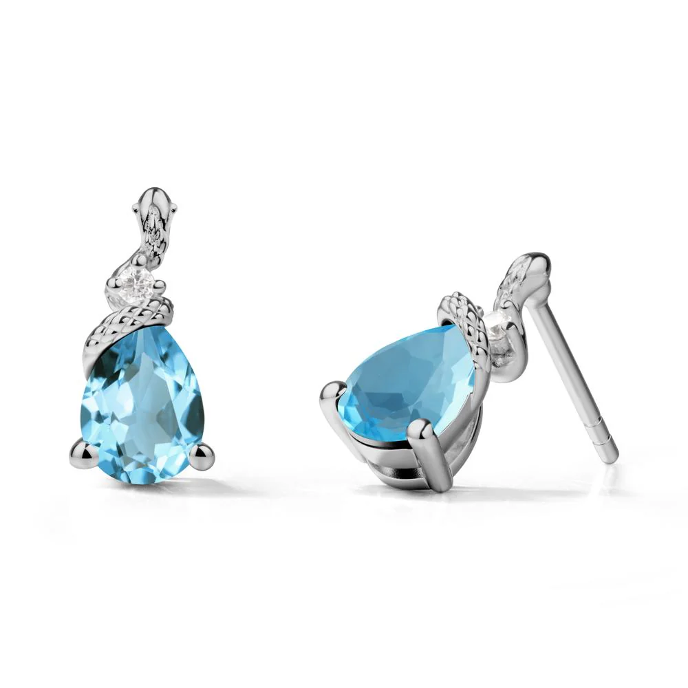 Snake Inspired Teardrop Swiss Blue Topaz Stud Earrings - Image 8