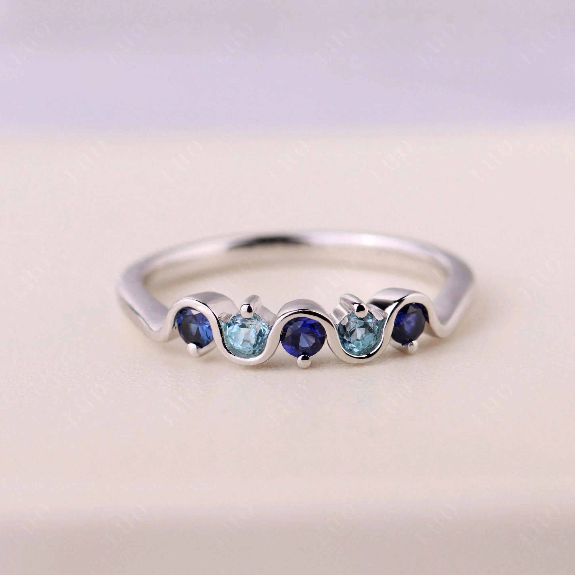 Sapphire and Swiss Blue Topaz Band Ring - Image 10