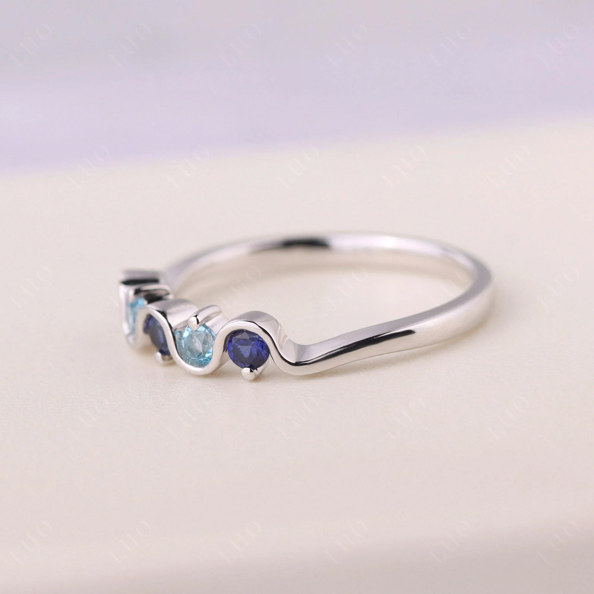 Sapphire and Swiss Blue Topaz Band Ring - Image 11