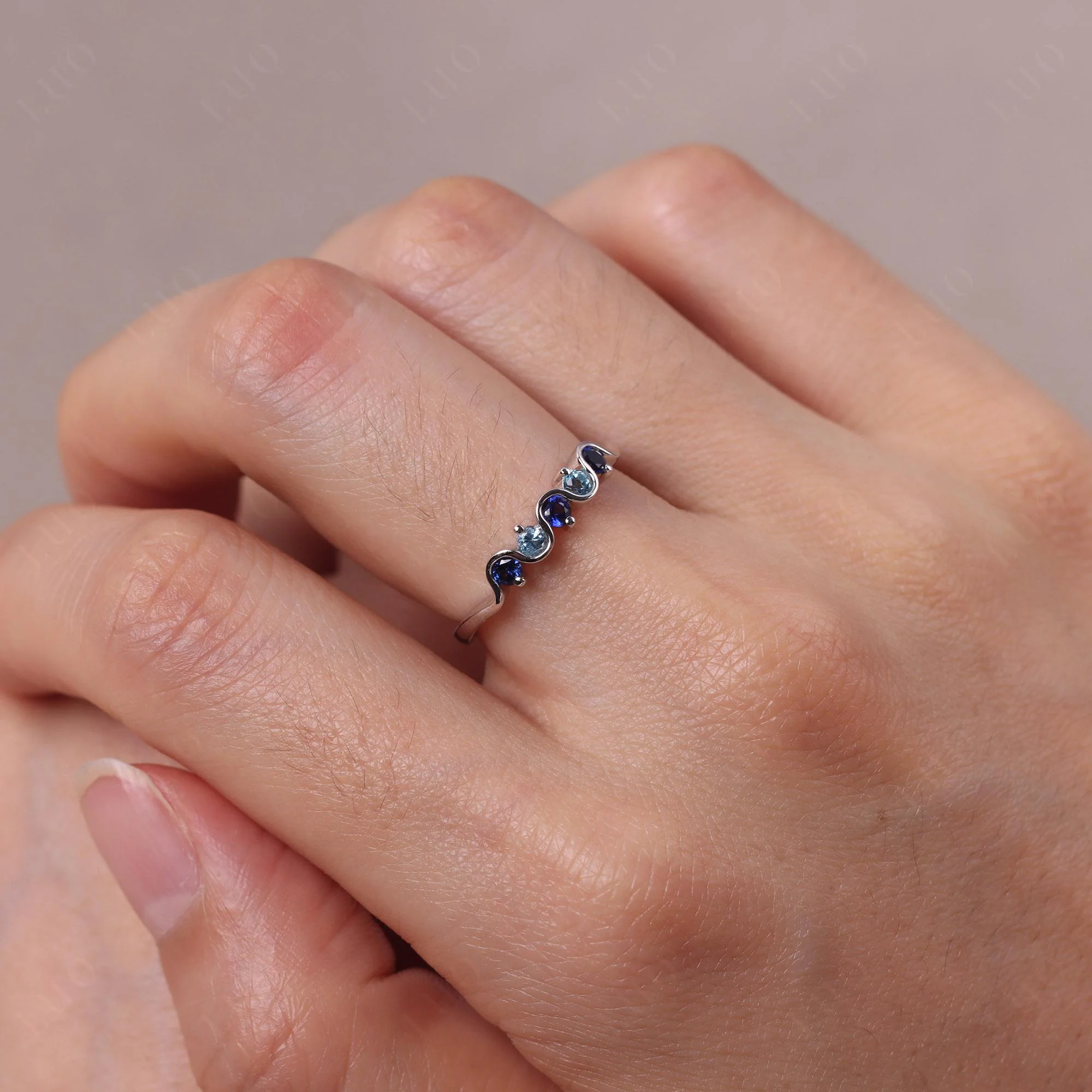 Sapphire and Swiss Blue Topaz Band Ring - Image 14