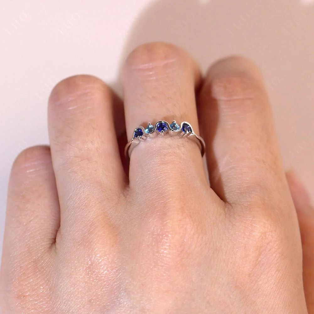 Sapphire and Swiss Blue Topaz Band Ring - Image 16
