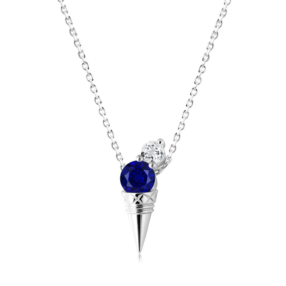 Sapphire and White Topaz Toi Et Moi Necklace - Image 4