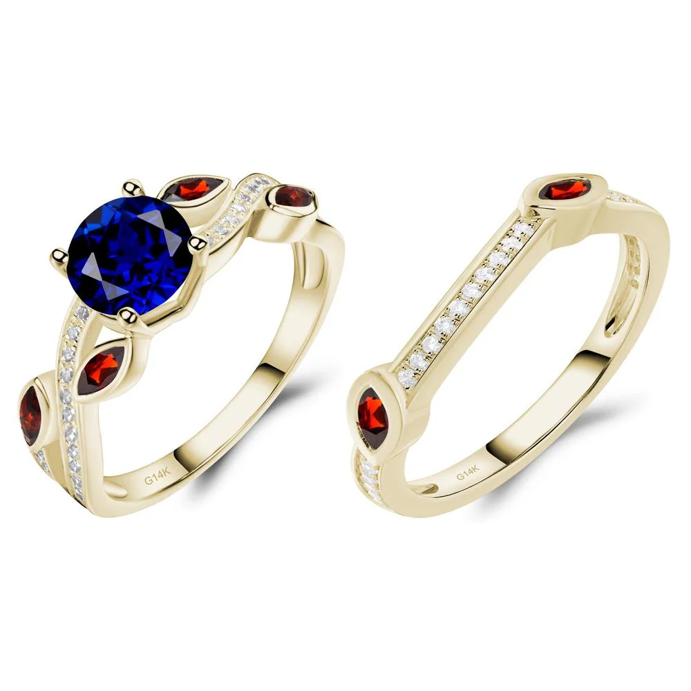 Sapphire and Garnet Engagement Ring with Leaf - Image 15