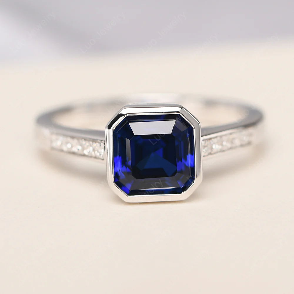 Sapphire Bezel Set Asscher Cut Ring