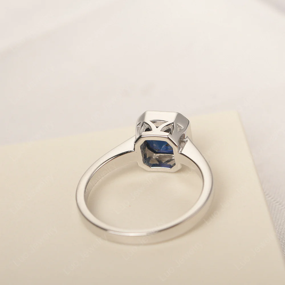 Sapphire Bezel Set Asscher Cut Ring - Image 3