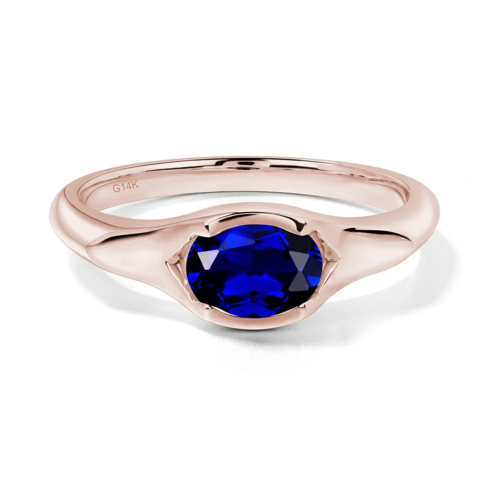Sapphire Bezel Set Oval Engagement Ring - Image 4