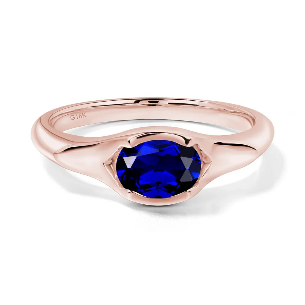 Sapphire Bezel Set Oval Engagement Ring - Image 7