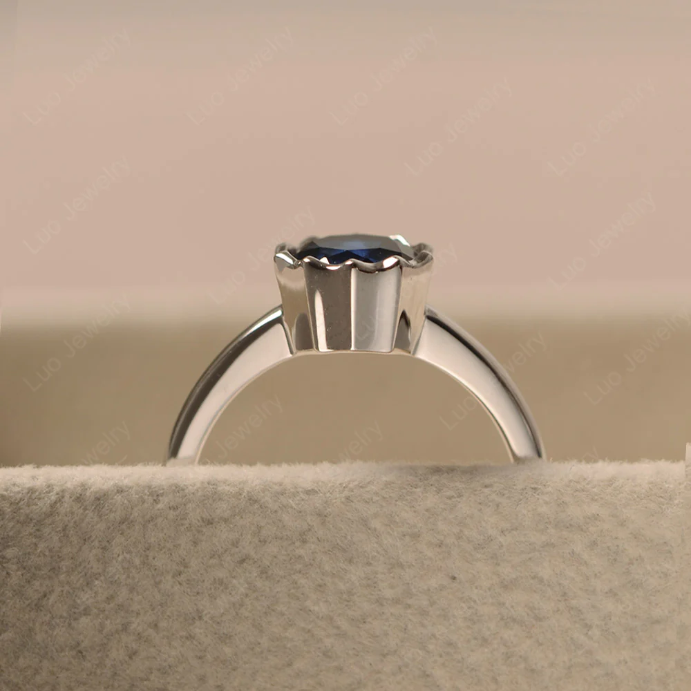 Sapphire Bezel Solitaire Decagon Ring - Image 6