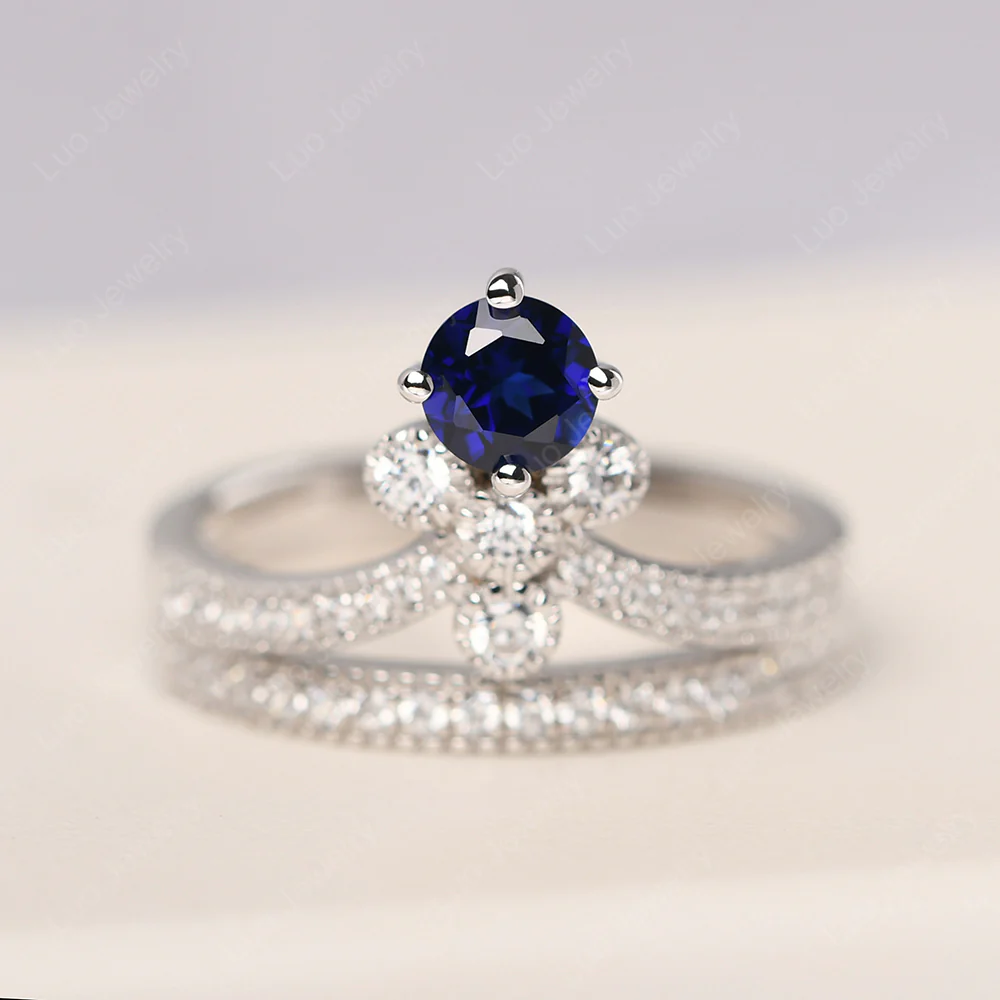 Sapphire Milgrain Bridal Ring Set - Image 2