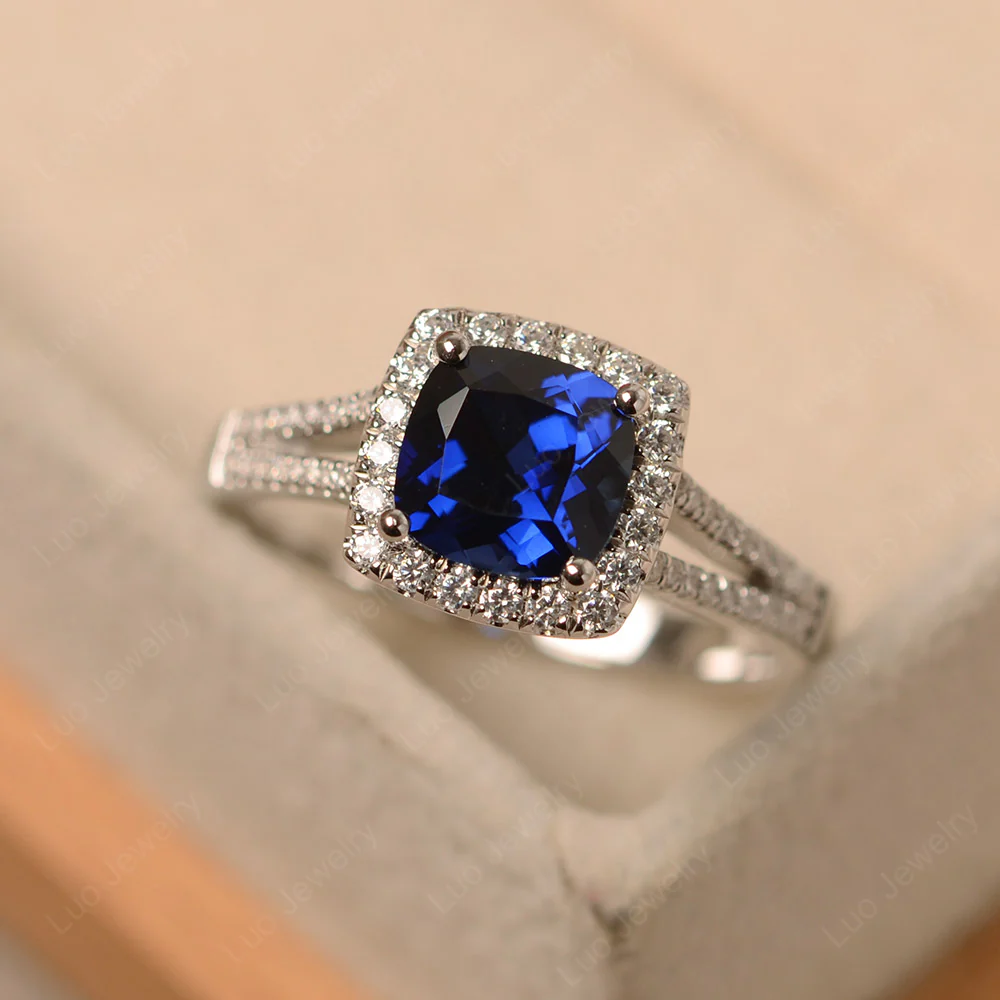Sapphire Cathedral Cushion Cut Engagement Ring