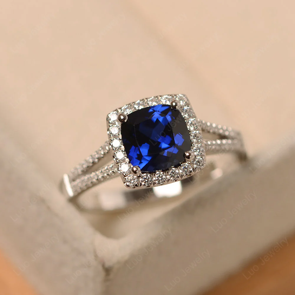 Sapphire Cathedral Cushion Cut Engagement Ring - Image 2