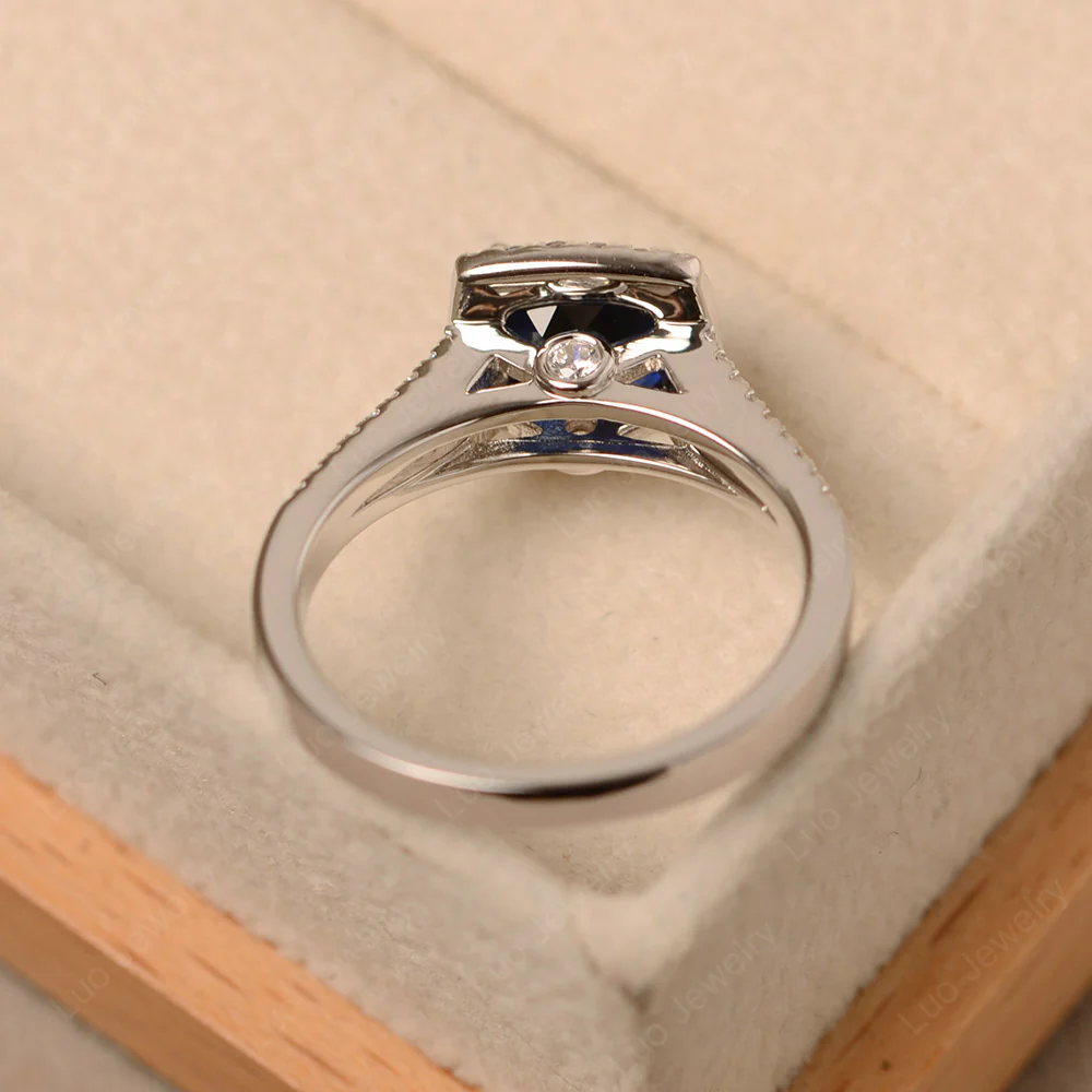 Sapphire Cathedral Cushion Cut Engagement Ring - Image 4