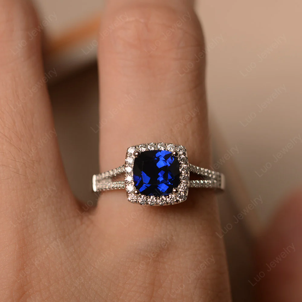 Sapphire Cathedral Cushion Cut Engagement Ring - Image 6