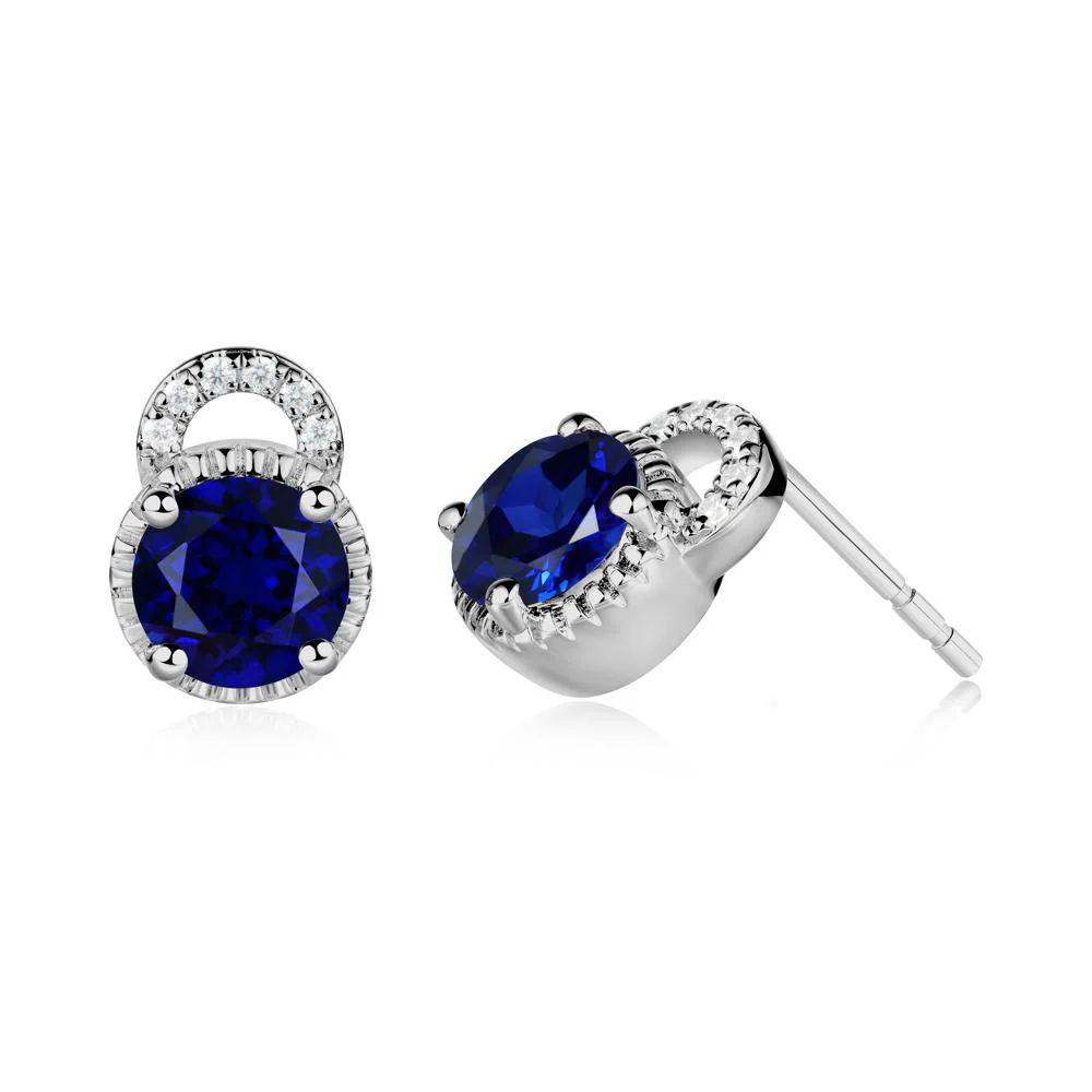 Sapphire Earrings with Sculpted Halo
