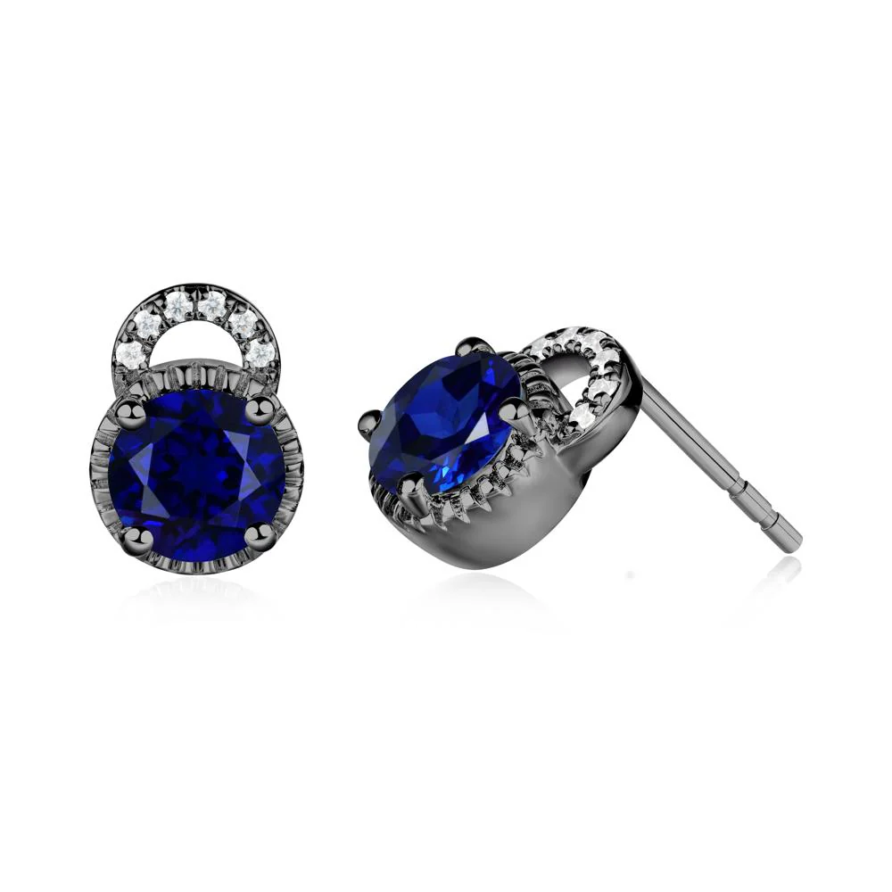 Sapphire Earrings with Sculpted Halo - Image 2