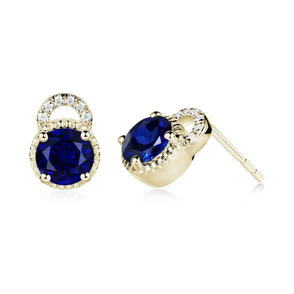 Sapphire Earrings with Sculpted Halo - Image 3