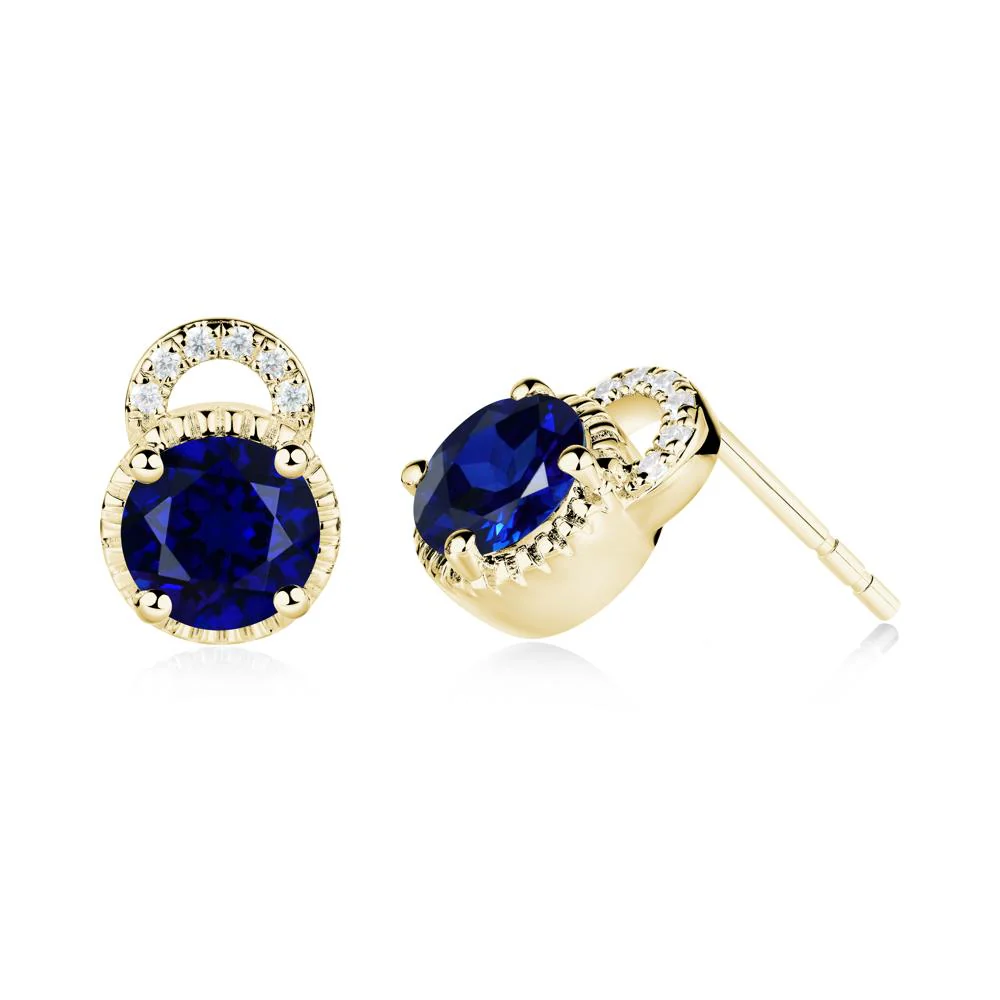 Sapphire Earrings with Sculpted Halo - Image 4
