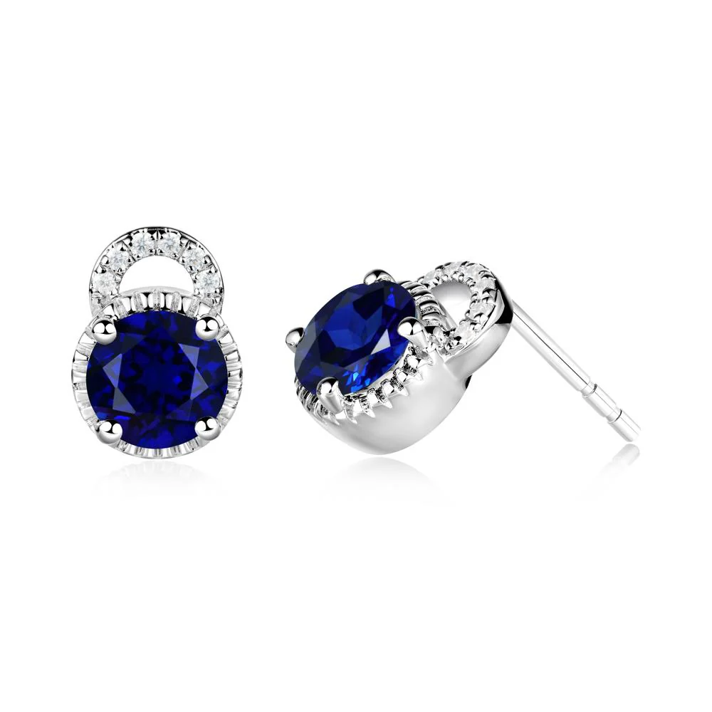 Sapphire Earrings with Sculpted Halo - Image 5