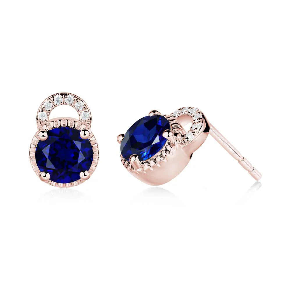 Sapphire Earrings with Sculpted Halo - Image 6