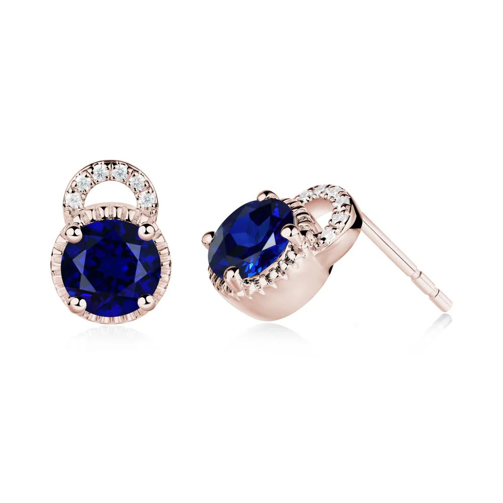 Sapphire Earrings with Sculpted Halo - Image 8