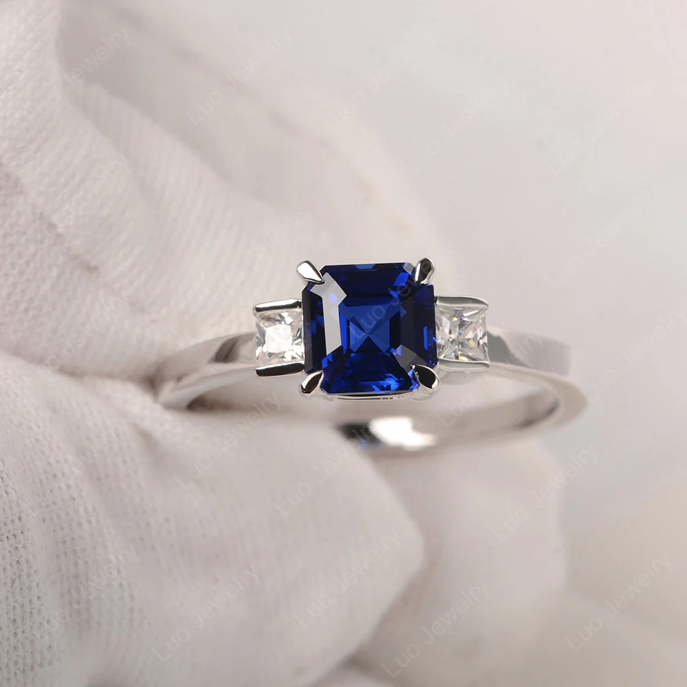 Unique Asscher Cut Sapphire Ring - Image 2