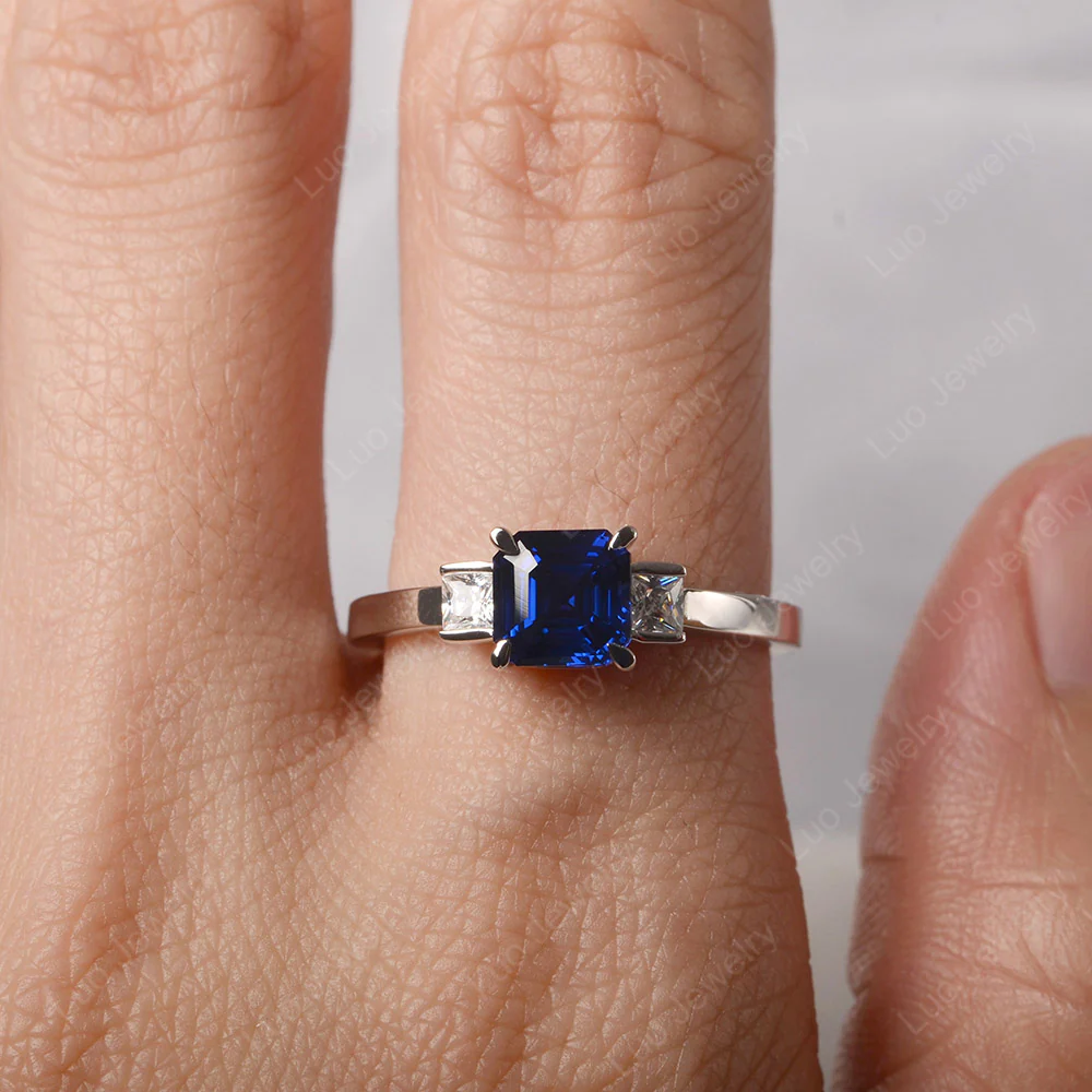 Unique Asscher Cut Sapphire Ring - Image 6
